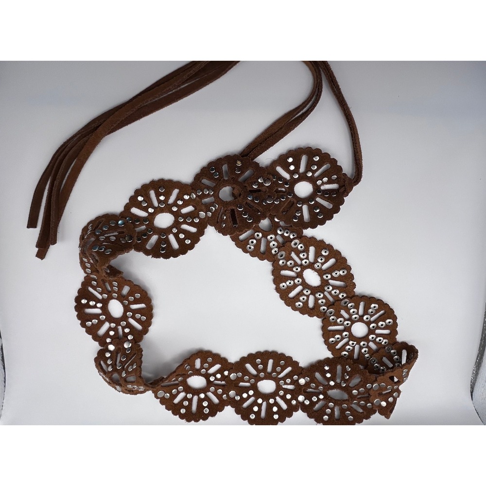 Suede Tie Belt Unbranded Women One Size Brown Good Studded Scalloped Boho